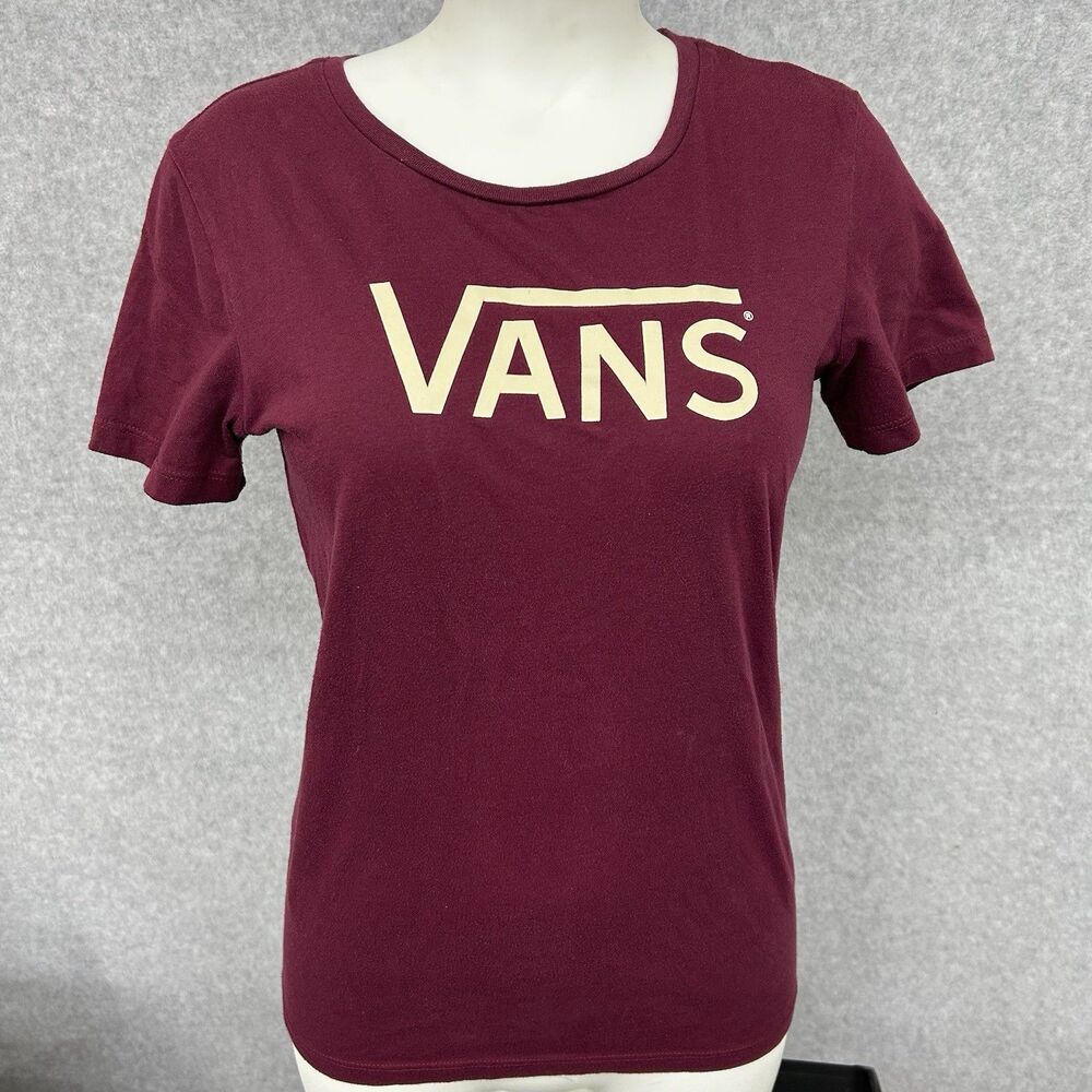 Vans Graphic T-Shirt Womens Large Skater Logo Maroon Burgundy